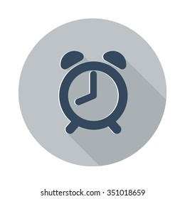 Flat Alarm Clock icon with long shadow on grey circle
