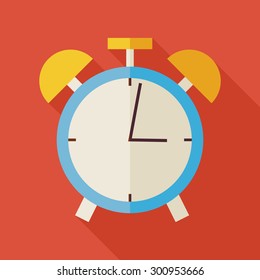 Flat Alarm Clock Illustration with long Shadow. Business Office Workplace Vector Illustration. Office Life Interior Workspace Object. Time Management. School and Education
