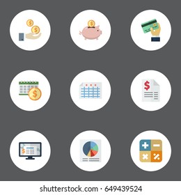 Flat Algebra, Accounting System, Card And Other Vector Elements. Set Of Registration Flat Symbols Also Includes Sheet, Accumulation, Software Objects.