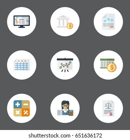 Flat Algebra, Bookkeeper, Sheet And Other Vector Elements. Set Of Registration Flat Symbols Also Includes Math, Account, Tactics Objects.