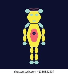 Flat alien robot icon vector isolated on dark blue background.