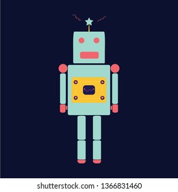 Flat alien robot icon vector isolated on dark blue background.