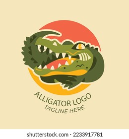 flat alligator logo template design 
