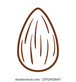 Flat almond nut healthy and organic food ingredient in line art outline doodle vector illustration isolated on transparent background