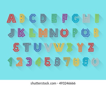 Flat alphabet with long shadow. File is in eps10 format.
