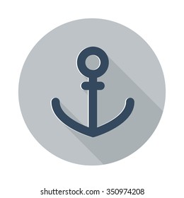 Flat Anchor icon with long shadow on grey circle