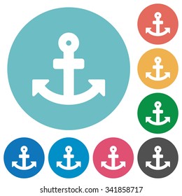 Flat anchor icon set on round color background. 8 color variations included with light teme.