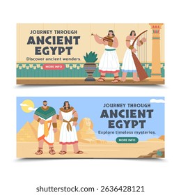 Flat Ancient Egypt Horizontal Banners Set