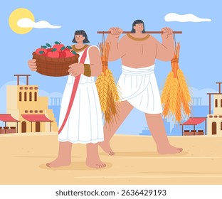 Flat Ancient Egypt Illustration with man and woman