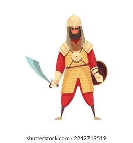 Flat ancient persian warrior with sword and shield vector illustration