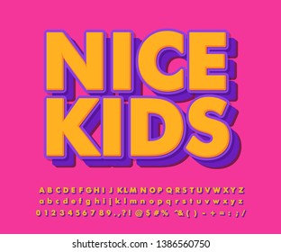 Flat anf bold text effect with charming color, cool typography for kids sticker projects.