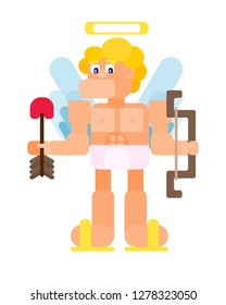 flat angel cupid man with arrow and bow