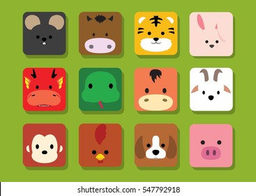 Flat Animal Faces Application Cartoon Chinese Zodiac