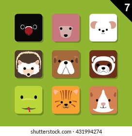 Flat Animal Faces Application Icon Cartoon Vector Set 7 (Pet)