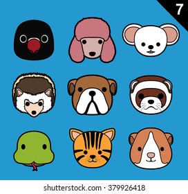 Flat Animal Faces Stroke Icon Cartoon Vector Set 7 (Pet)