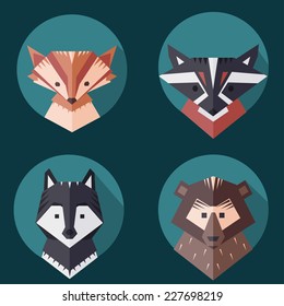 flat animals icons set