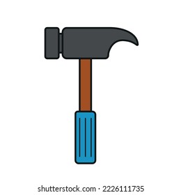Color de martillo animado plano con vectores de iconos de línea negra para herramientas de hardware de carpintería mecánica y de construcción