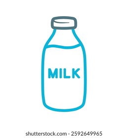 Flat Animated Line Art Outline Cartoon Milk in a Bottle Illustration. High calcium drinks for healthy strong bone and preventing osteoporosis