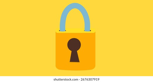  Animación plana de un candado amarillo con un grillete y una cerradura azules, que simbolizan seguridad, protección, privacidad, seguridad, cifrado y acceso bloqueado. Perfecto para la ciberseguridad, sistemas de Inicio de sesión 