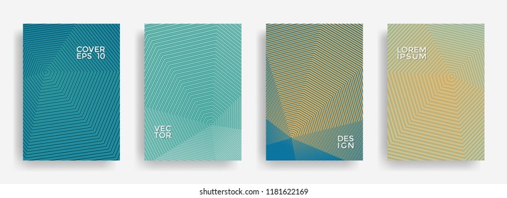 Flat annual report design vector collection. Gradient grid texture cover page layout templates set. Report covers geometric design, business brochure pages corporate banners.