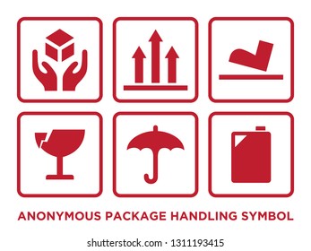 Flat anonymous package handling symbol with red color. Icon handling symbol. Vector illustration EPS.8 EPS.10