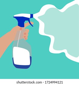 Spray antibacteriano plano para el baño en ilustración vectorial de fondo azul. Atención de la salud. Concepto desinfectante.