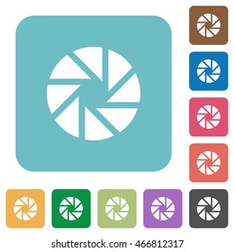 Flat aperture icons on rounded square color backgrounds.