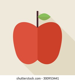 Flat Apple Fruit Illustration with long Shadow. Back to School Knowledge Science and Education Concept. Natural Food Vector Illustration. Healthy Eco Fruit Object. 