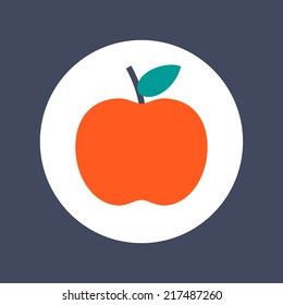 Flat apple icon in white circle on dark background