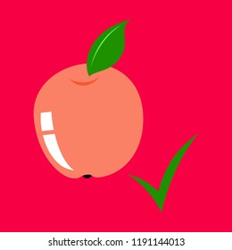 Flat apple with leaf . Vector realistic illustration. Fresh isolated fruit