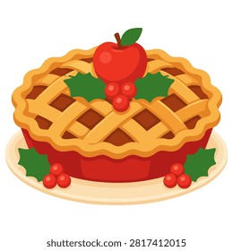 Flat apple pie illustration for Christmas festive dessert concept