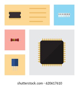 Flat Appliance Set Of Memory, Receptacle, Cpu And Other Vector Objects. Also Includes Microprocessor, Resistor, Cpu Elements.