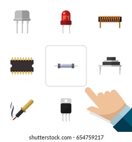 Flat Appliance Set Of Recipient, Repair, Resistor And Other Vector Objects. Also Includes Fiildistor, Destination, Unit Elements.