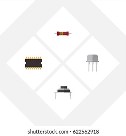 Flat Appliance Set Of Resist, Resistance, Destination And Other Vector Objects. Also Includes Fiildistor, Destination, Processor Elements.