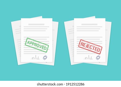 Flat approved rejected document for report design. Vintage vector illustration. Flat vector illustration.