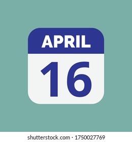 Flat April 16 Calendar Date Icon Stock Vector