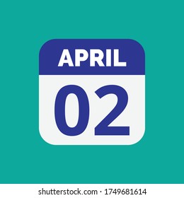 Flat April 2 Calendar Date Icon Stock Vector