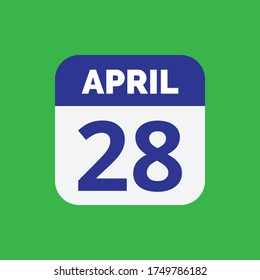 Flat April 28 Calendar Date Icon Stock Vector
