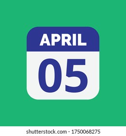 Flat April 5 Calendar Date Icon Stock Vector