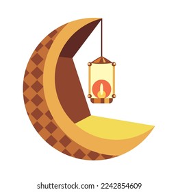 flat arabic moon with lantern over white