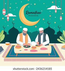 flat arabic poeple eat design ramadan mubarak