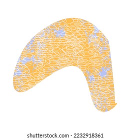 A flat arched shape in muted yellow with an intricate pattern. Shabby blue texture.