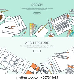 Flat architecture and design background. Web design and painting.Project planning. 