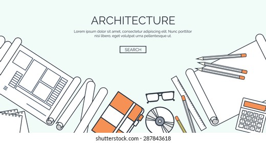 Flat architecture and design background. Web design and painting.Project planning. 