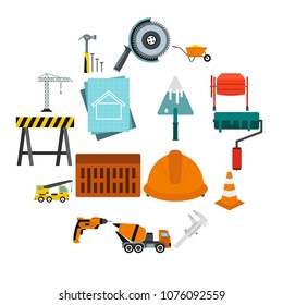 Flat architecture icons set. Universal architecture icons to use for web and mobile UI, set of basic architecture elements isolated vector illustration