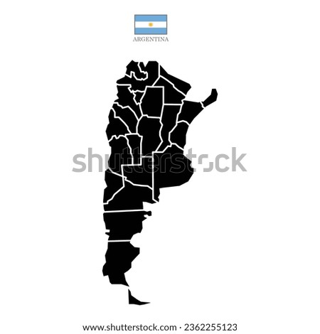 Flat Argentina map with division to region. Argentina map isolated on white background. Vector illustration with national flag.