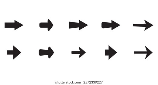 Flat arrow collection set. abstract arrow head sign symbol isolated on white background. download down right arrow set icons design. eps vector illustration. 