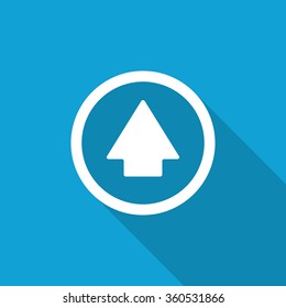 Flat Arrow Up icon with long shadow on blue backround