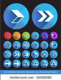 Flat Arrow Icons with Shadows on Circular Buttons.