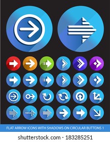 Flat Arrow Icons with Shadows on Circular Buttons.